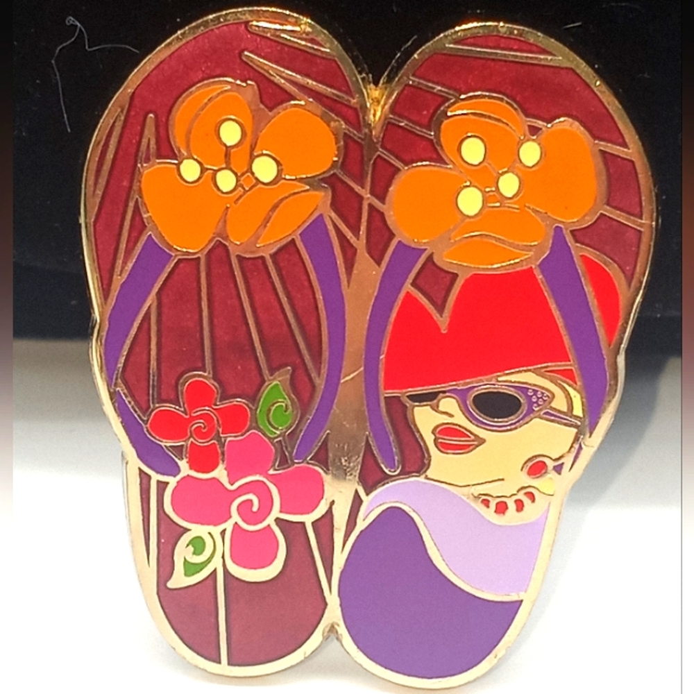 Red hat society limited edition pin sandals flowers and rose lady with hat